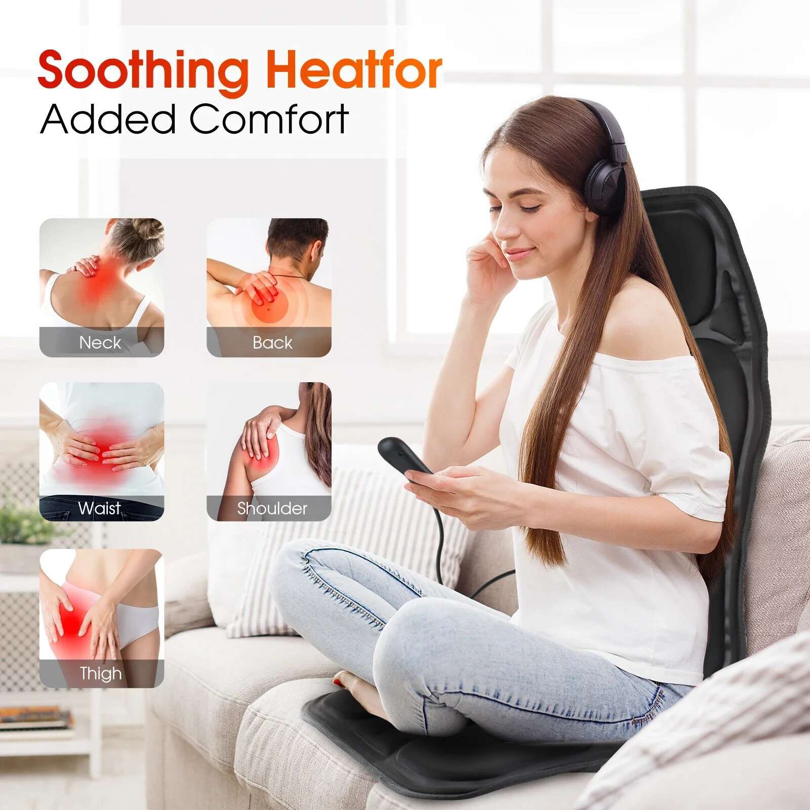 Electric Back Massager Infrared Full-Body Massage Cushion Heating Vibrator Car Home Office Lumbar Neck Mattress Chair Mat