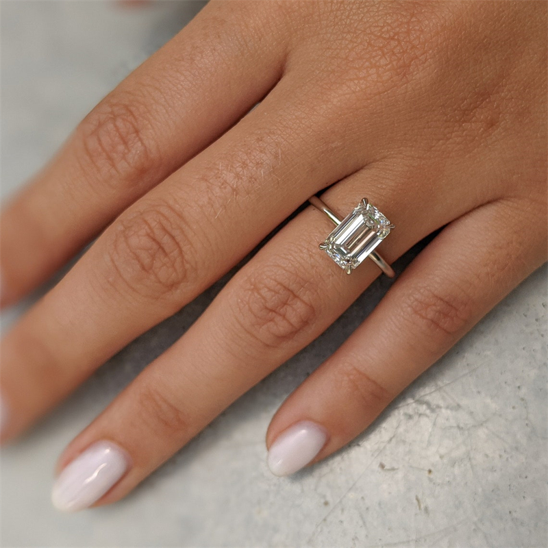 Jewelry 2.5 Carat E VS1 Lab Grown Diamond Elongated Emerald Cut Solitaire Ring For Women 14K White Gold Womens Engagement Ring Anniversary Wedding Rin