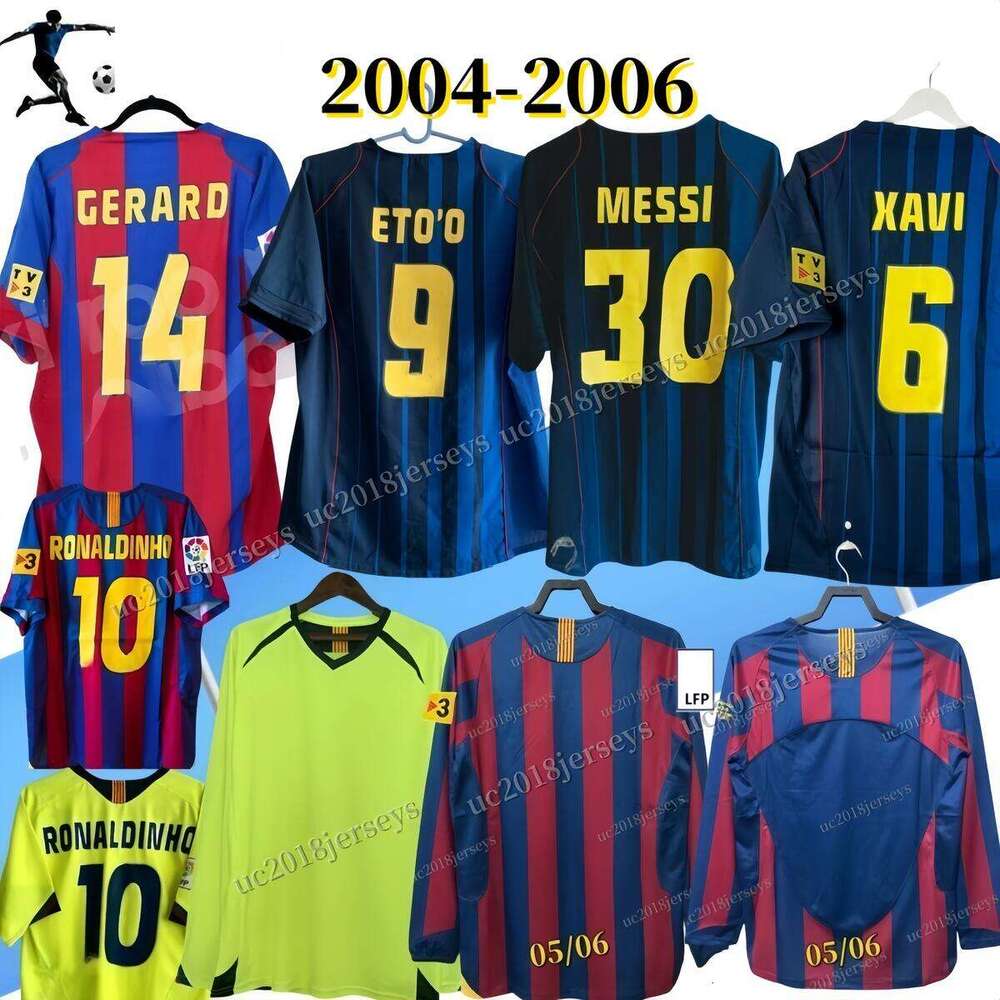 S-4XL Full BAR 2004 2005 2006 soccer jerseys Vintage classic jersey Ronaldinho 04 05 06 Final xavi puyol deco giuly larsson eto football shirts long sleeves