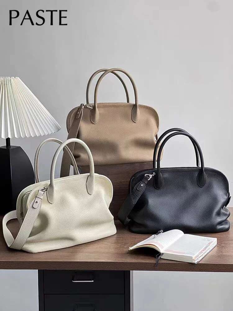 White Soft Large Capacity Women Tote With Contours Imported Cow Leather Business OL Ladies Shoulder Bag Cowskin Handbag