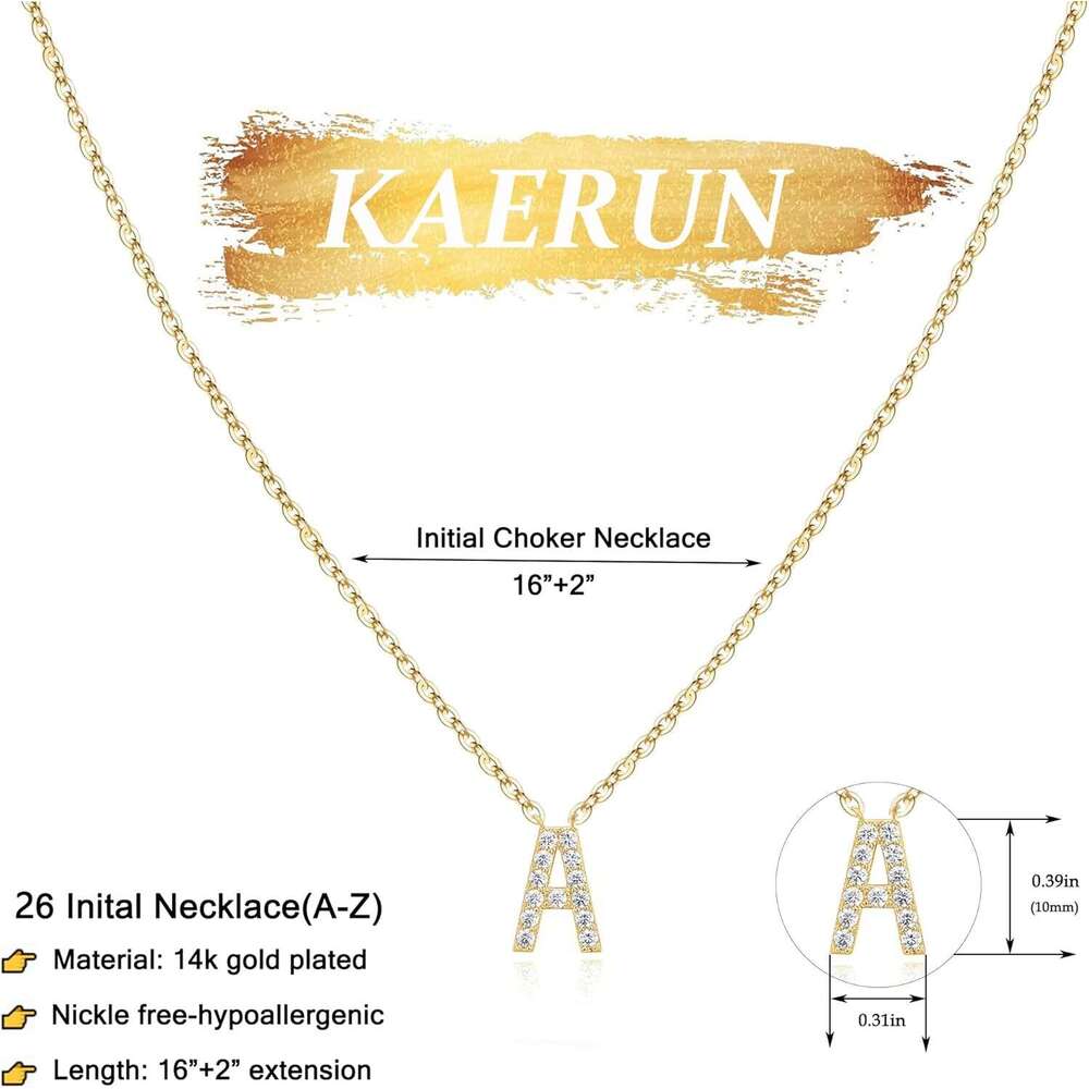 Women Dainty Simple CZ Initial Choker Necklace Tiny Letter Pendant Monogram Name Trendy Gold Alphabet Necklaces for Teen Girls Gift