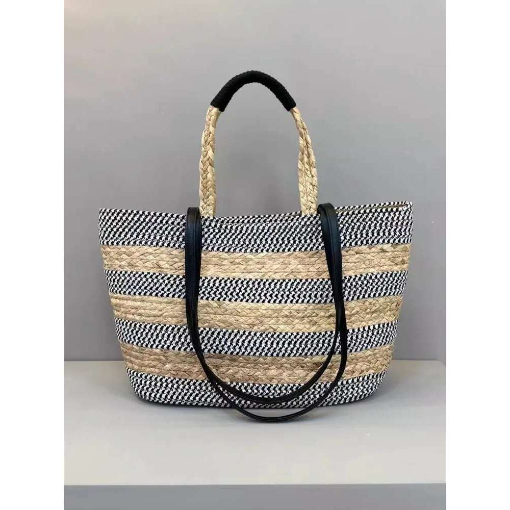 Women's Bags Summer Handmade Women Colors Panelled Striped Casual Totes Handbag Holiday Beach Straw Large Capacity Ladies Shoulder Bag