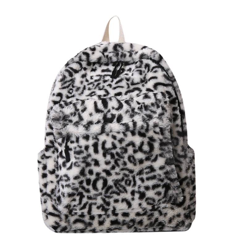 Fashion backpack leopard print plush bag female simple commuter student schoolbag female bag