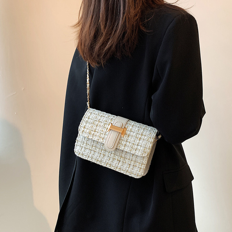 2025S New Model Texture Spring New Trendy Korean Edition Woven Grid Small Square Fashion Women S Single Shoulder Crossbody Bag