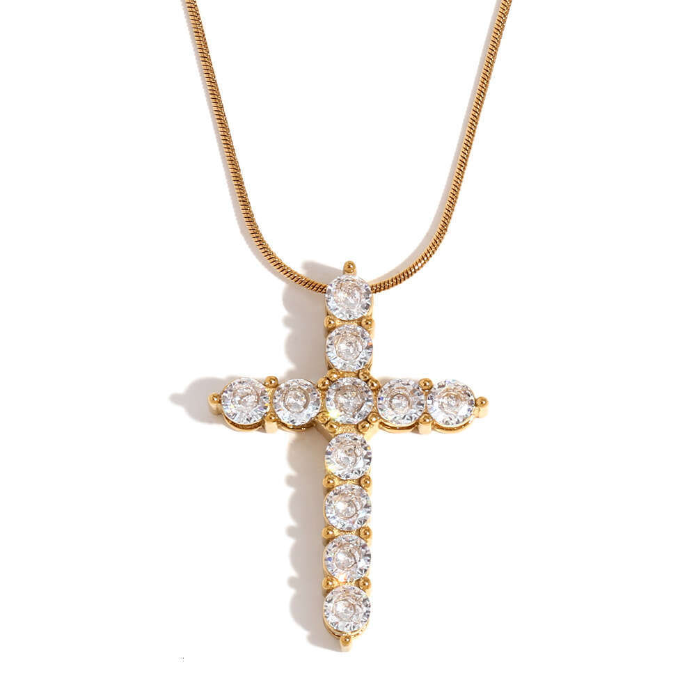 Fashion temperament niche design pendant stainless steel gold-plated color dia cross snake chain necklace for women