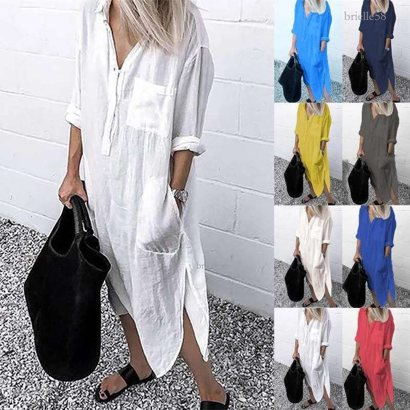 Casual Dresses Woman Long Shirt Dress Cotton Korean Clothing White Boho Beach Big Maxi Blue Summer 2021 Autumn Oversized Pure