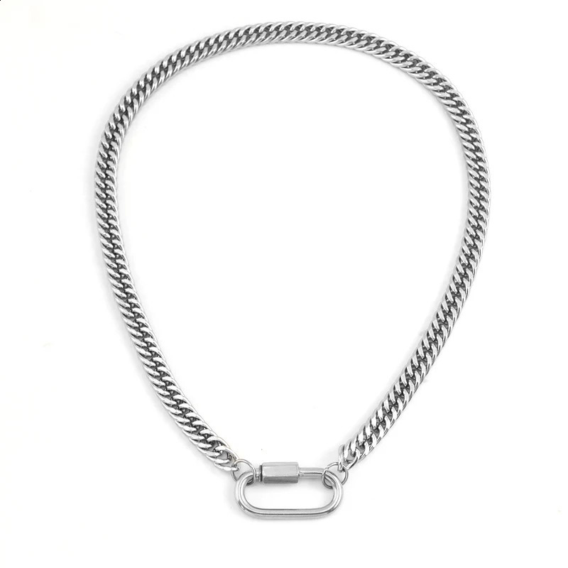 Womens statement Stainless steel buckle necklace short and thick necklace heavy necklace gold jewelry necklace 250328