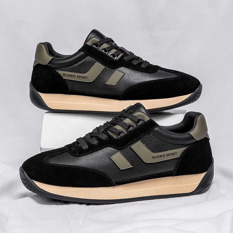Free shipping spring new running shoes casual sports shoes Men's shoes thick soles non-slip black fashionable shoes all match fashionable black c