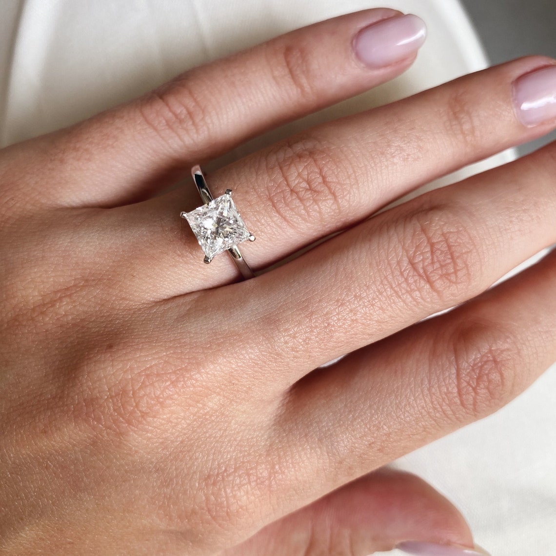 Jewelry 18K White Gold Solitaire Engagement Ring 1.5 Carat Square Princess Lab Grown Diamond Wedding Simple Desigen Ring For Women