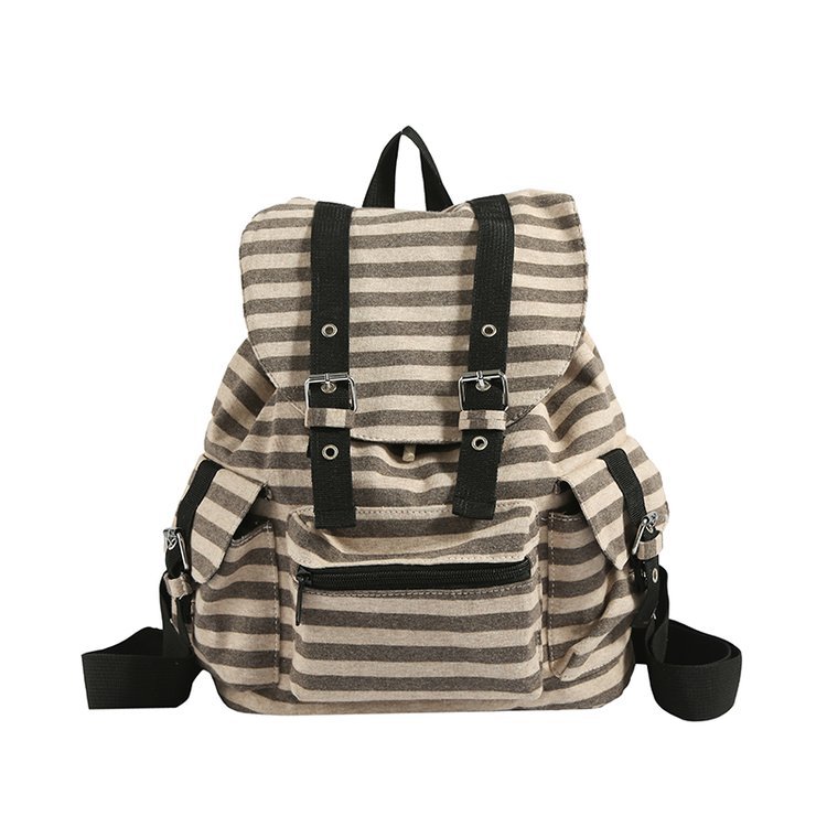 Free shipping hot new Korean niche style retro striped backpack large capacity leisure backpack