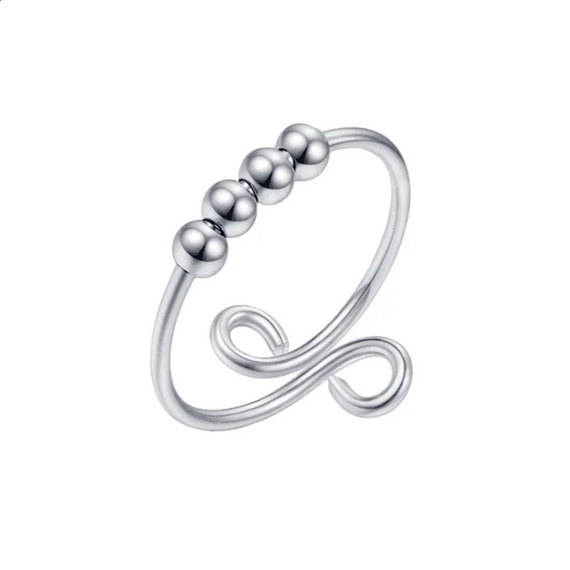 Punk Anxiety Ring Mens Spiral Fidget Bead Beautiful Trend Jewelry Rotating Pressure Free Stainless Steel Gift 250326