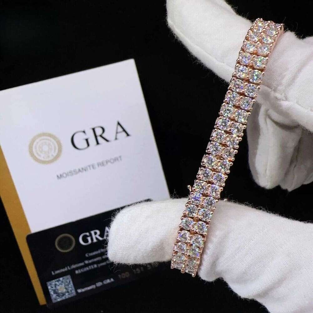 New design two rows real gold plated bracelet sterg sier vvs moissanite hip hop jewelry lab dia tennis chai