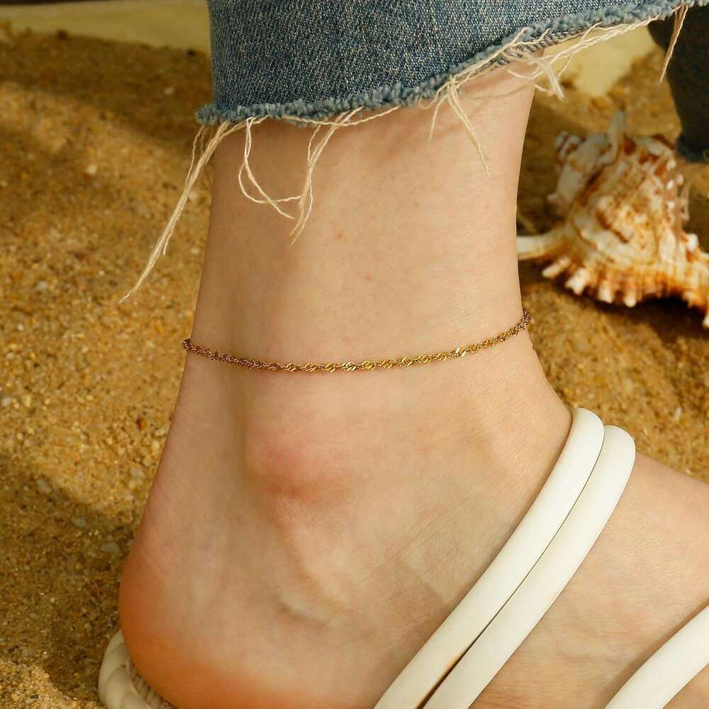 Ankle Bracelets Waterproof, Gold Plated Layered Thin Snake Chain Herringbone Anklets Non Tarnish Stainless Steel Dainty Summer Jewelry Set Gift For Wo