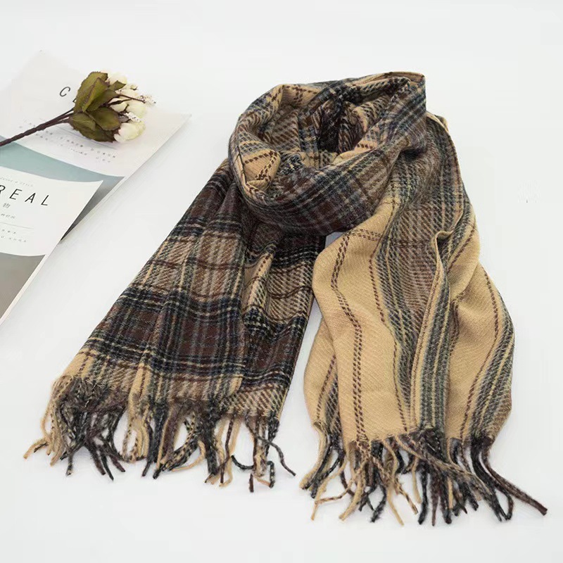 K272 2025 new scarf women's winter imitation cashmere student scarf net celebrity Korean style fashion all-match plaid warm shawl