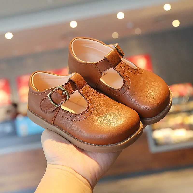 Childrens T with leather shoes girls princess shoes boys breathable apartment Mary Jane black childrens toddler spring and autumnXJ250331