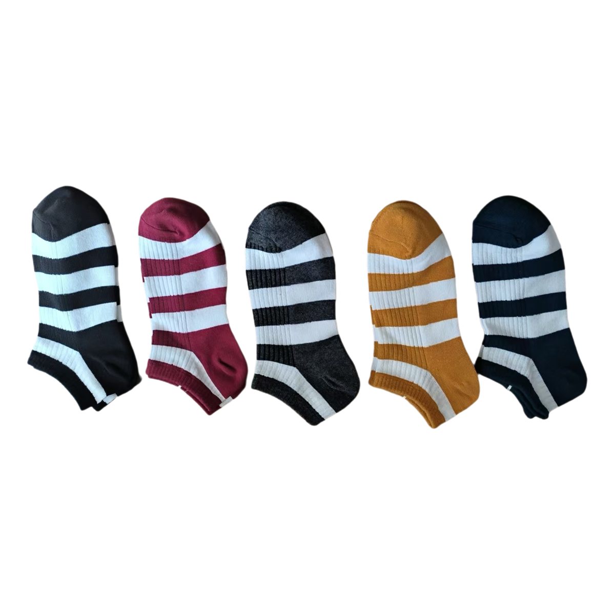 Colorful wide striped women's boat socks are made of soft and comfortable cotton material suitable for women's summer wear A pack of 5 pairs