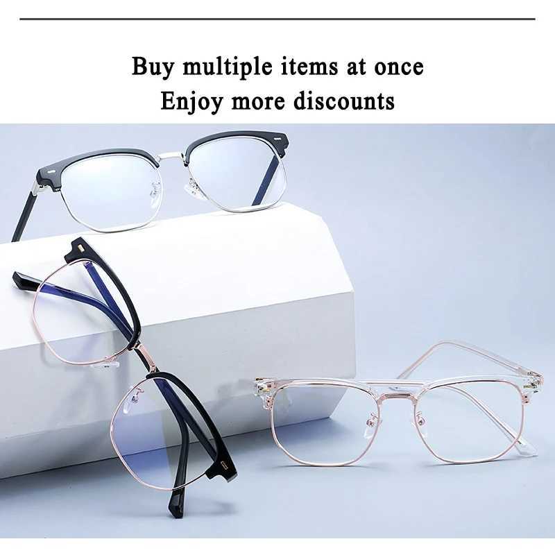 XJiea photoelectric anti blue light glasses mens fashionable rectangular semi frameless glasses womens office computer goggles M250331