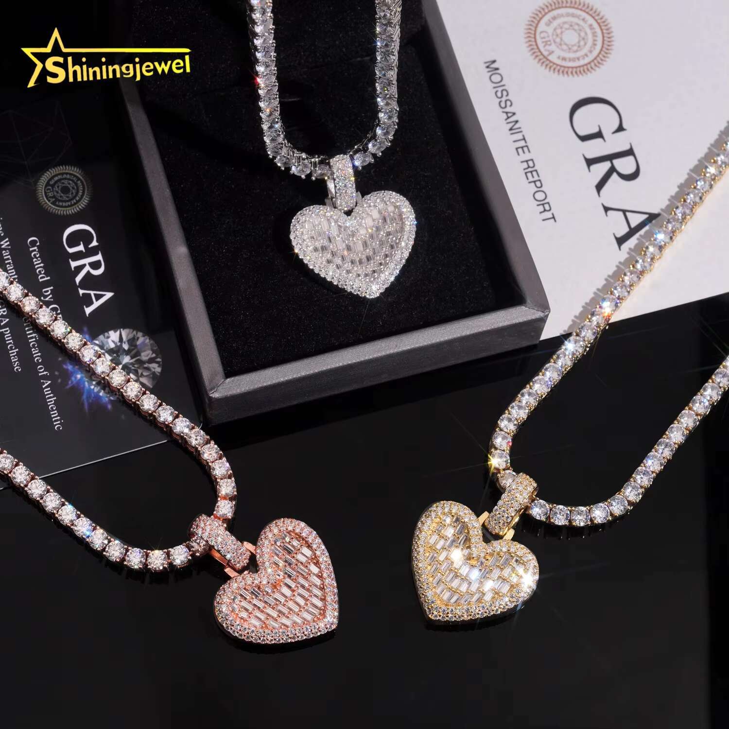 Stocks Fine Jewelry 925 Silver Moissanite Heart Pendants GRA Certification Custom Iced Out Moissanite Pendant