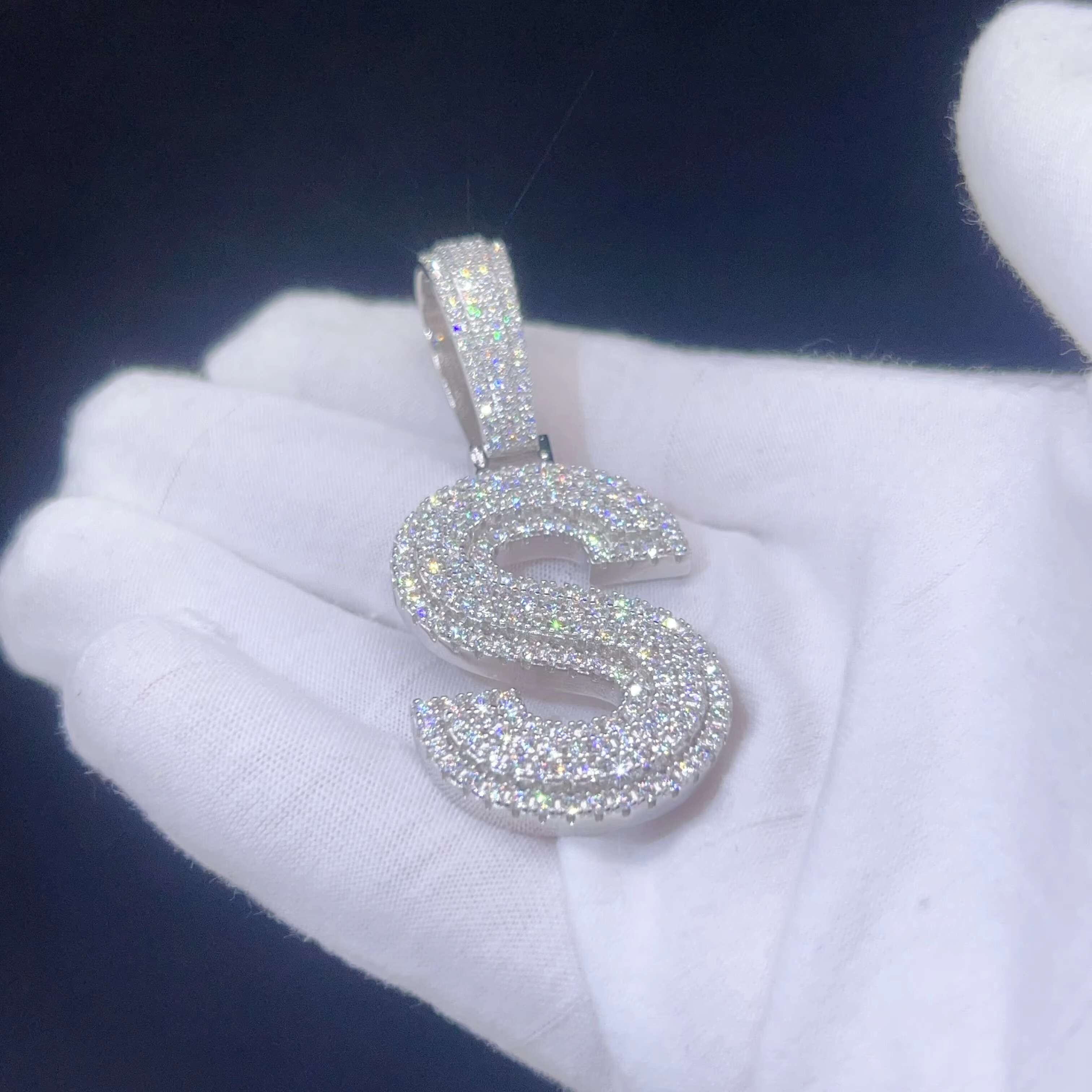 Custom Hip Hop Jewelry Iced Out Jewelry Necklace Fashion Sterling Silver Sets Moissanite Diamond Letter Pendant S