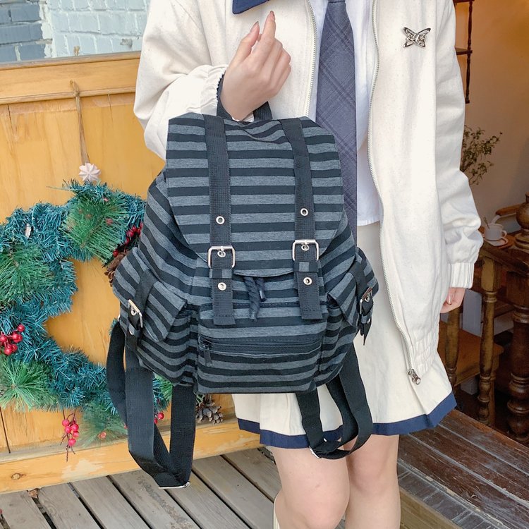 Free shipping hot new Korean niche style retro striped backpack large capacity leisure backpack