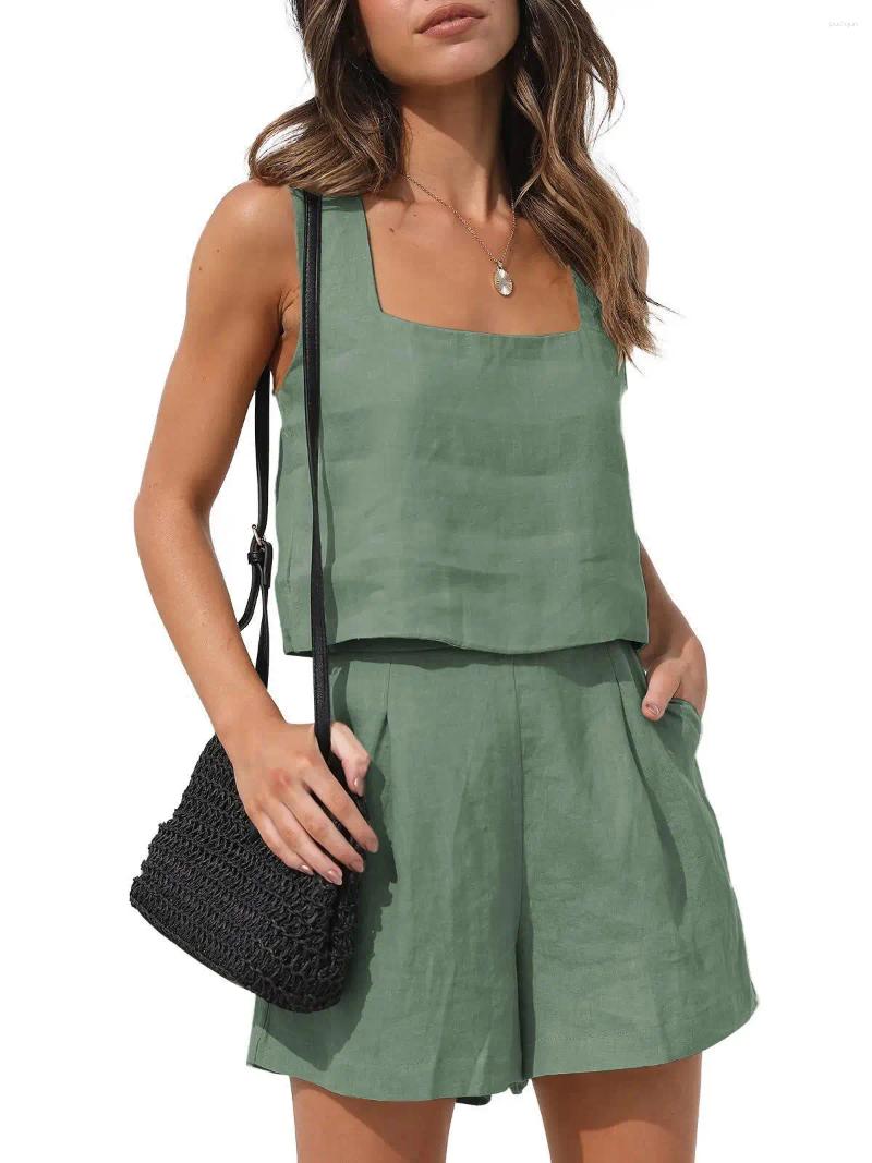Women's Tracksuits Womens Summer 2 Piece Outfits Lounge Matching Sets Two Linen Shorts Crop Tops 2025 Trendy Clothes Vacation Set 7 Colors 1e