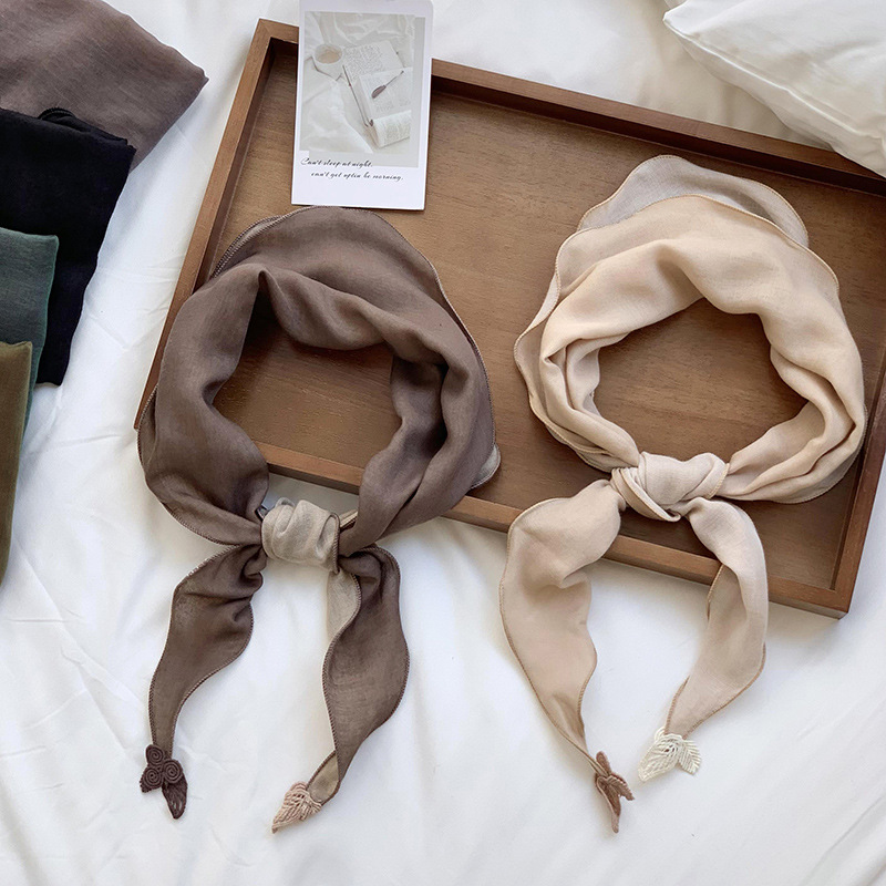 Y732556 Scarf Silk Scarf Women Korean Fashion All-match Solid Color Cotton and Linen Decorative Small Scarf Silk Scarf Hair Ribbon Matching Solid Color