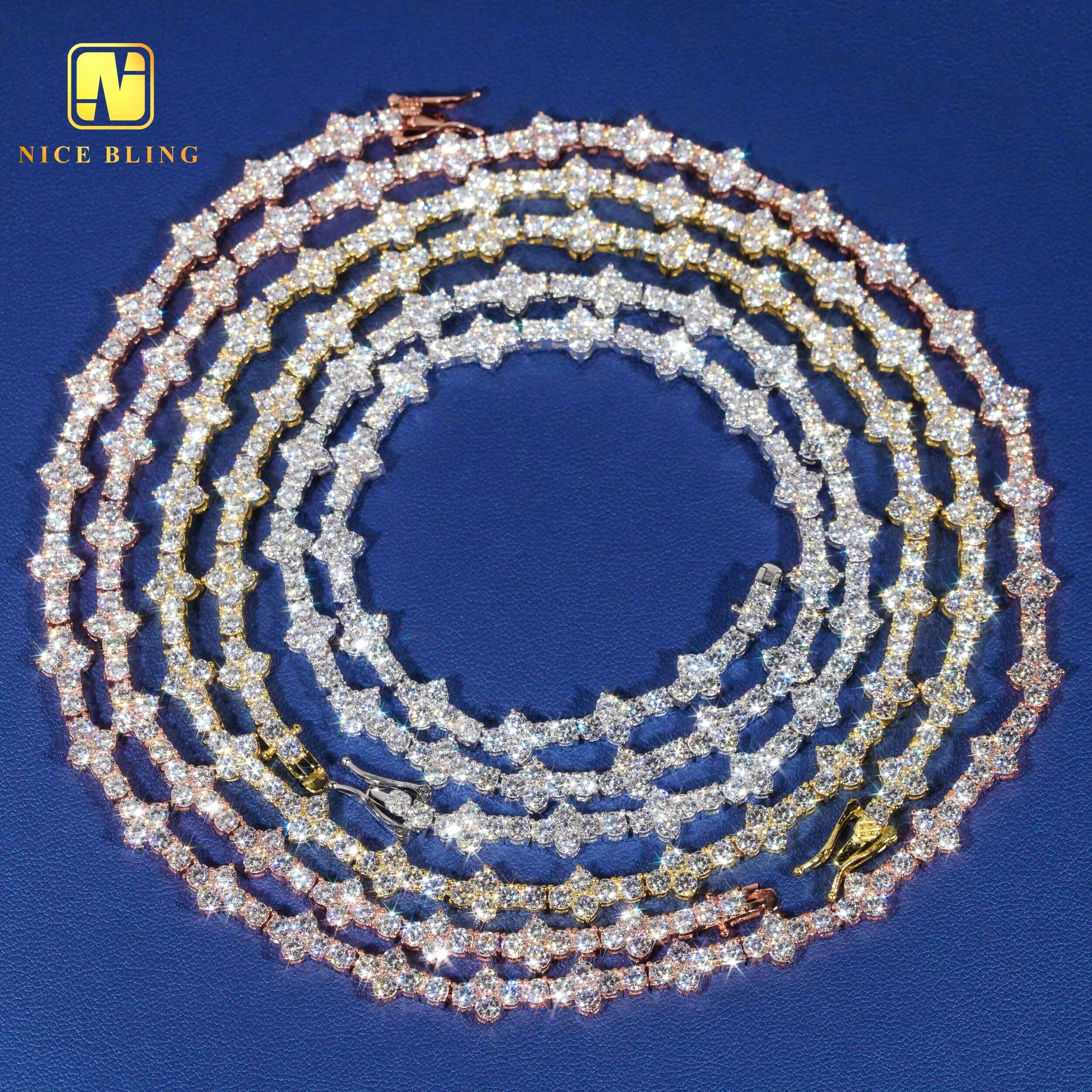 New Arrival Moissanite Tennis Chain Necklace 4MM Cross Tennis Necklace Hiphop Fashion Diamond Chains 925 Sterling Silver