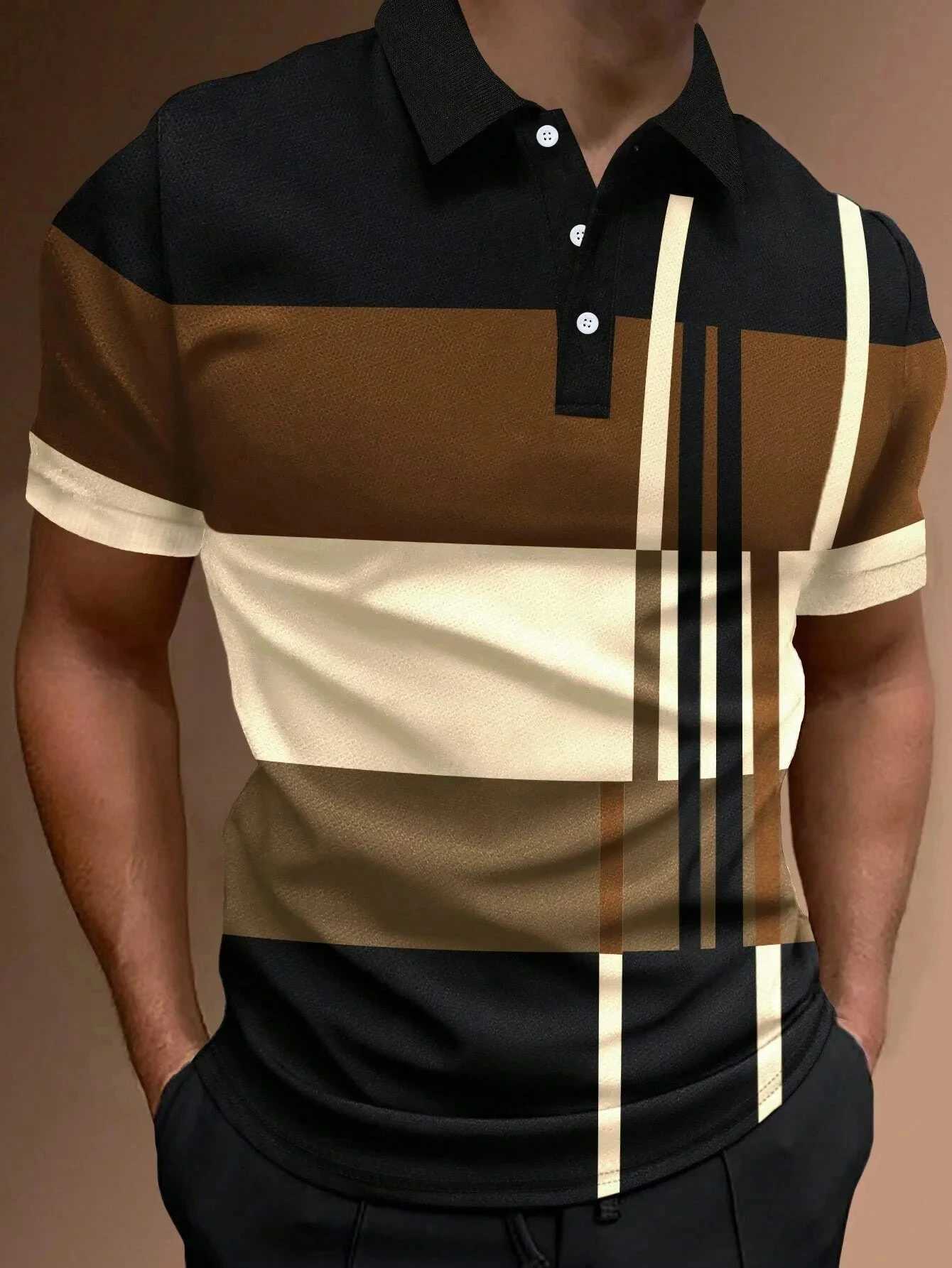 Mens Golf Striped Polo Mens Casual Short Sleeve Polo Shirt Solid Color Collar Fashion New Business Sports Breathable T-shirtXJ250331