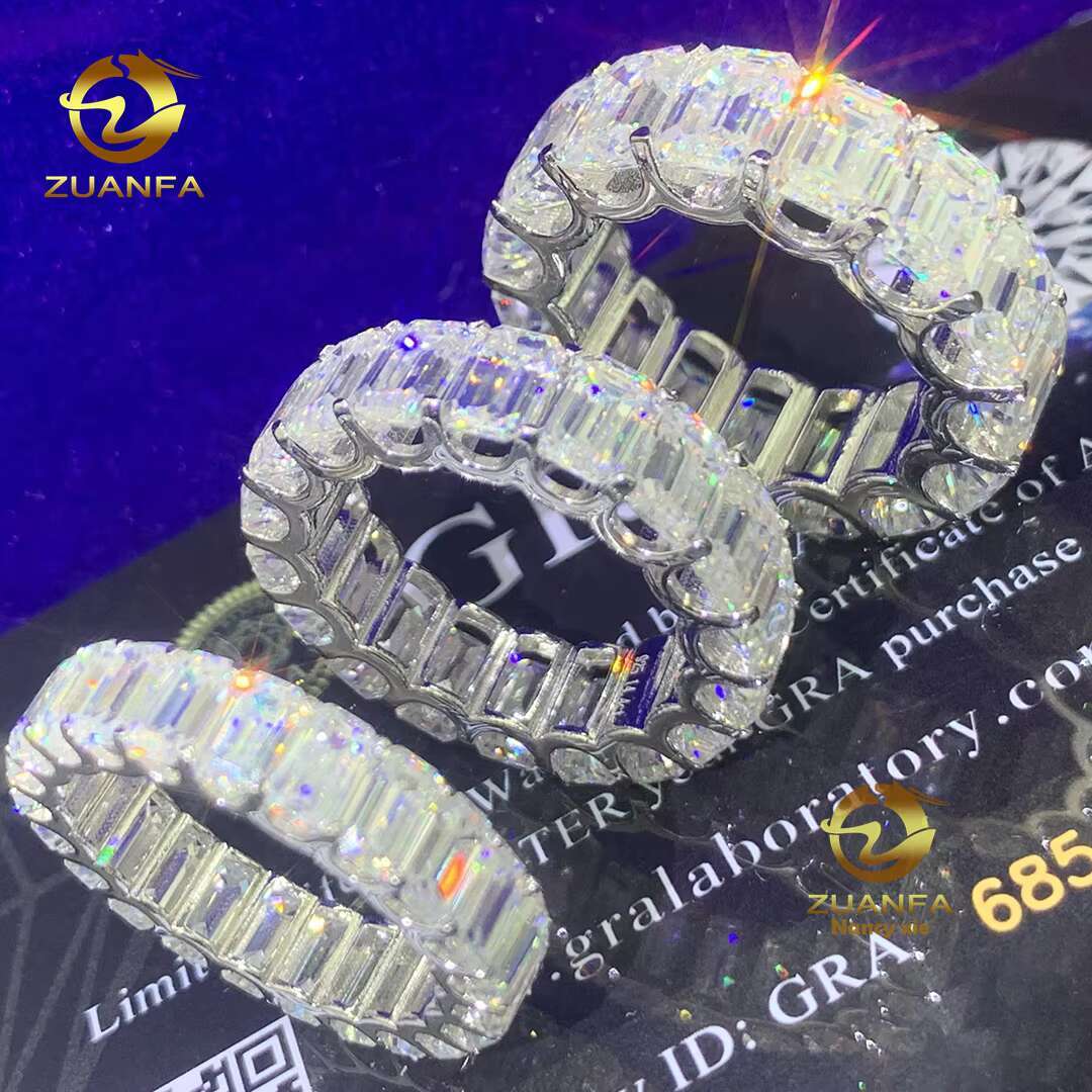 Wholesale 925 Silver Gold Plated Women EMERALD Cut Jewelry Eternity Moissanite Diamond Band Engagement Rings Moissanite