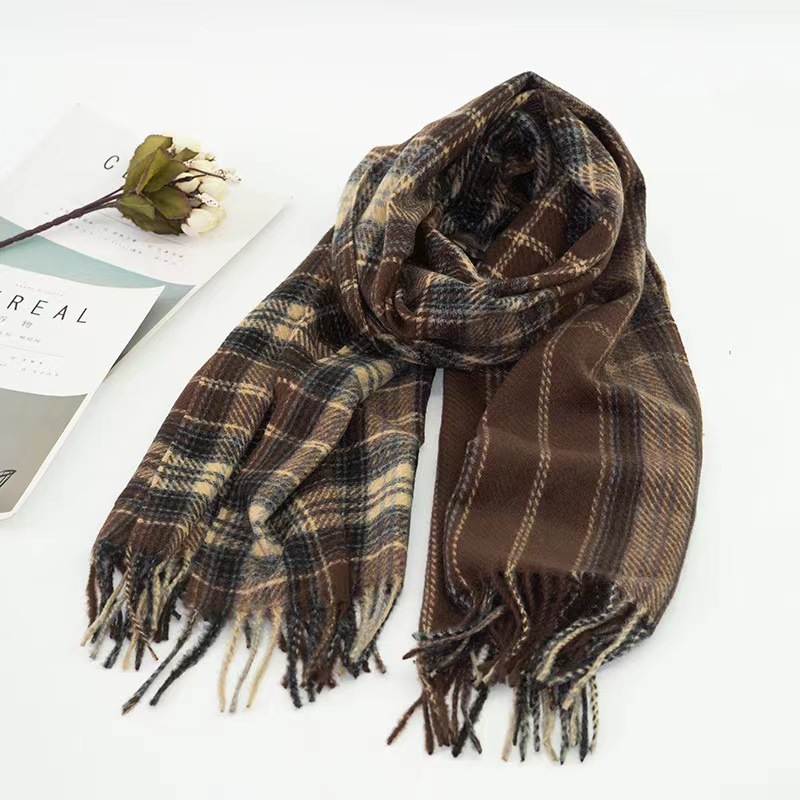 K272 2025 new scarf women's winter imitation cashmere student scarf net celebrity Korean style fashion all-match plaid warm shawl