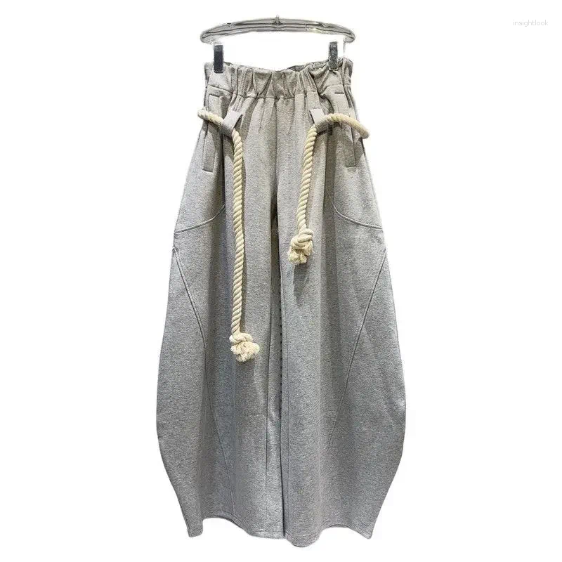 Women's Pants 2025 Girl Women Rope Belt Flowering Device Couple Loose Wide Legs Street Casual Trousers Wear Z260312