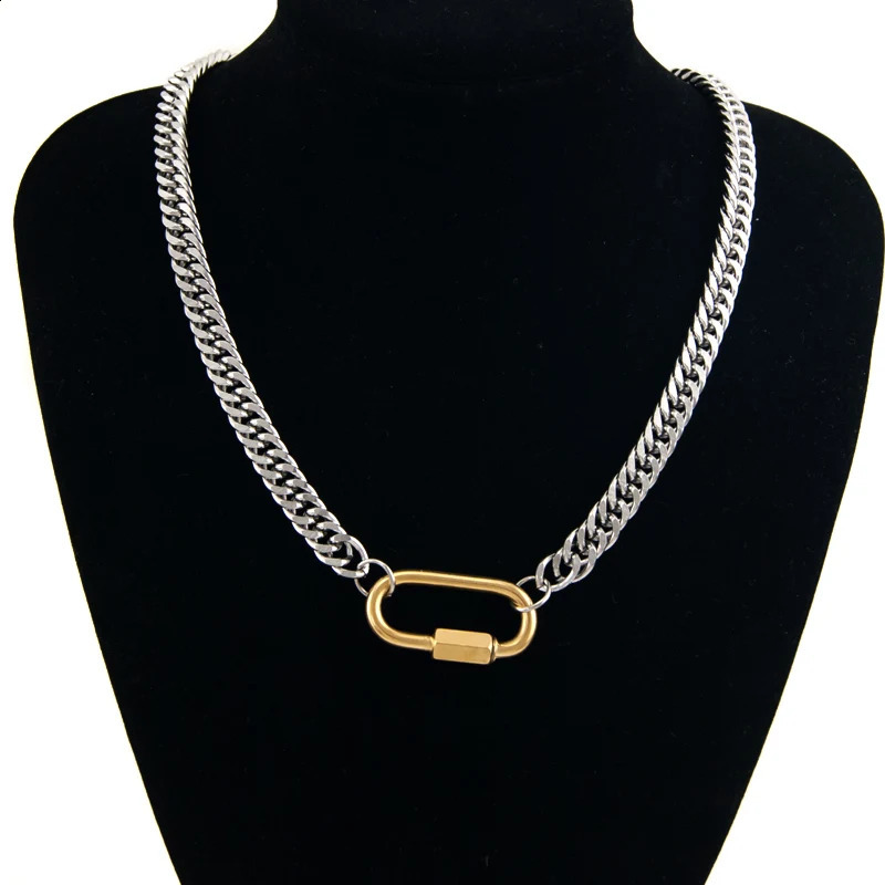 Womens statement Stainless steel buckle necklace short and thick necklace heavy necklace gold jewelry necklace 250328