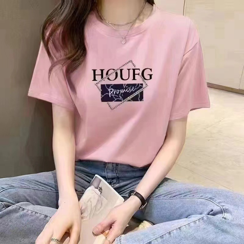 Designer women's T-shirt with pure cotton short sleeves for the summer of 2025Korean version loose round neck top, printed versatile plus size tr