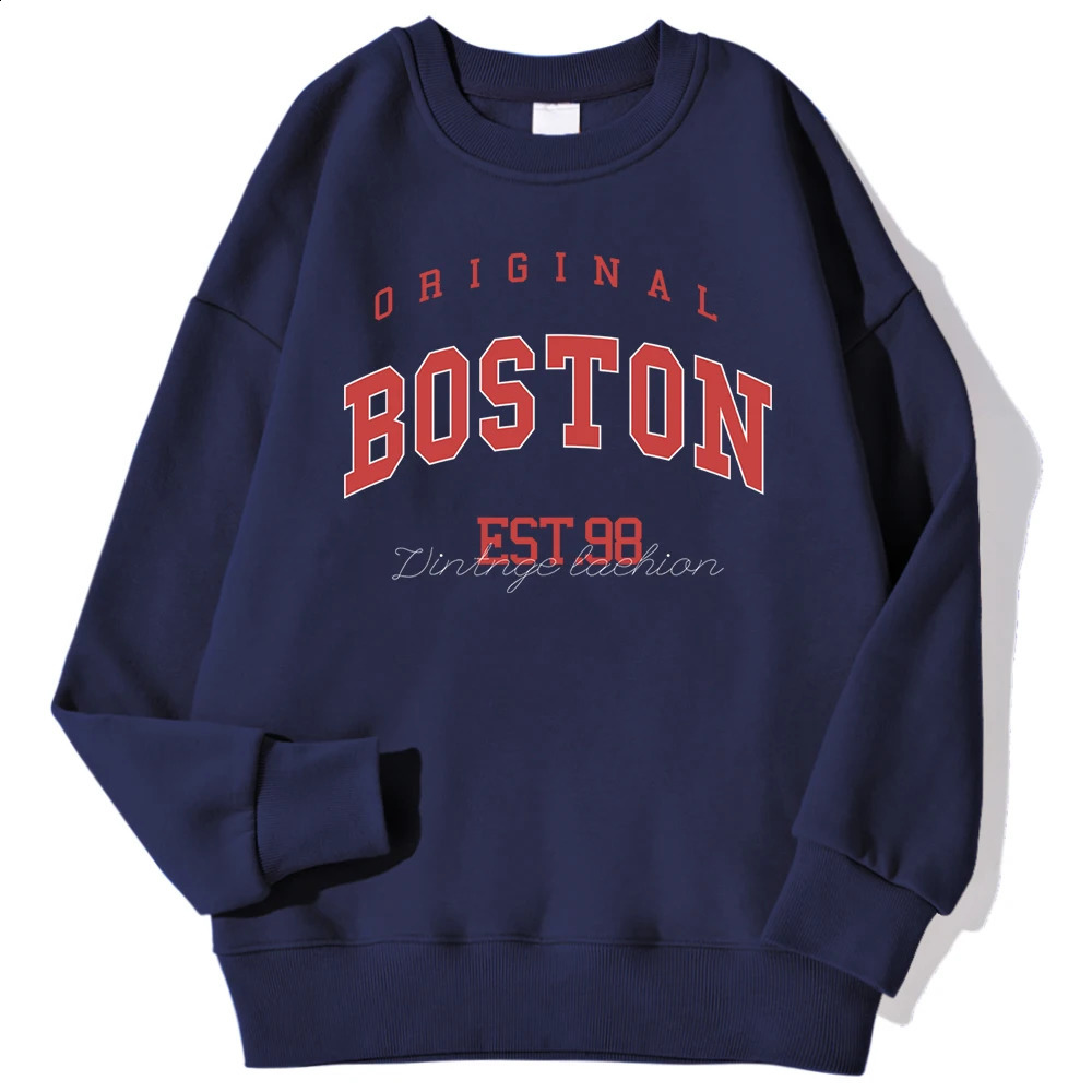 Original Boston Est 98 Street Letter Printed Mens Sweatshirt Autumn Casual Hoodie ONeck Soft Pull Trend Clothing 250322