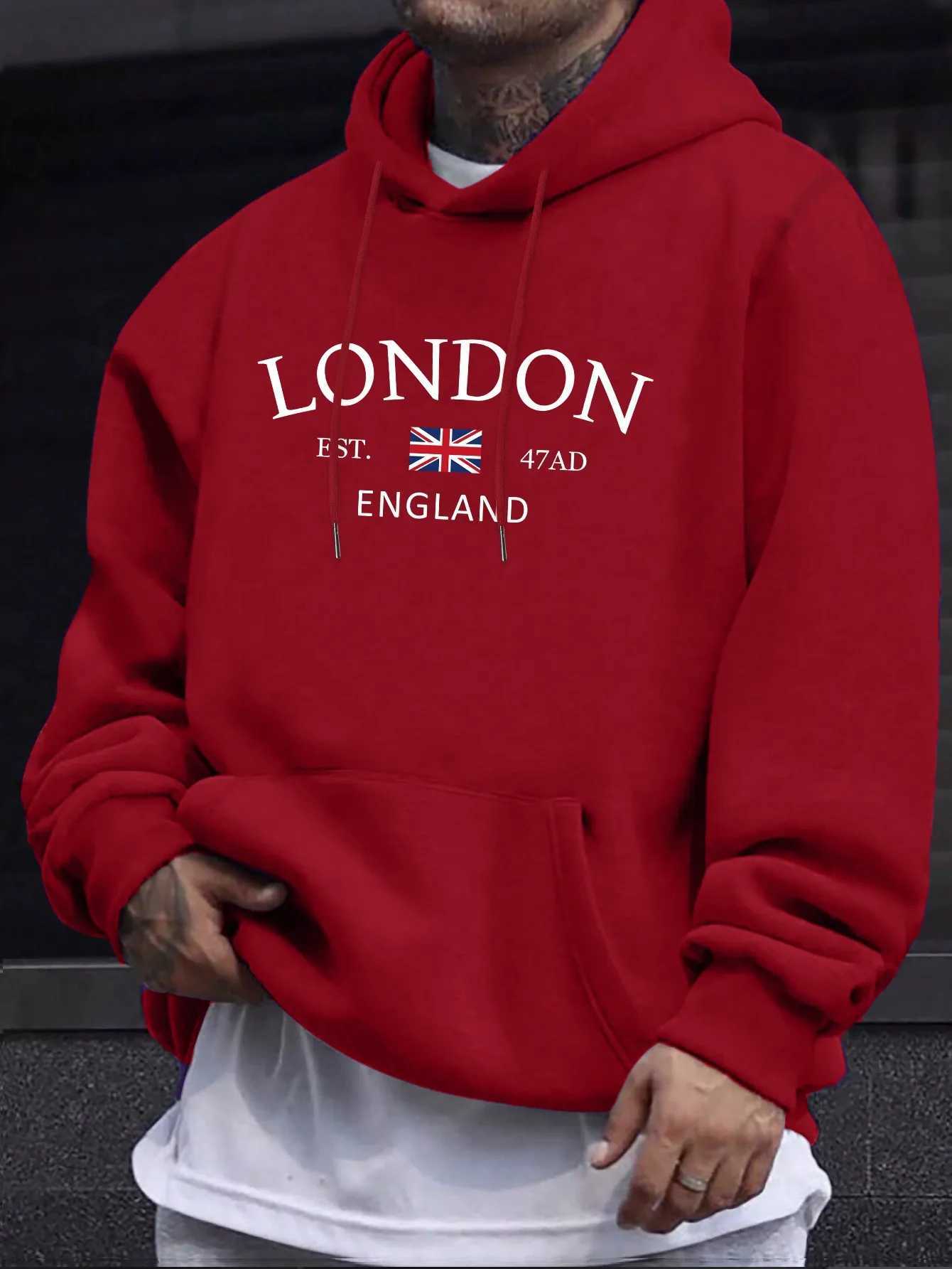 London Fashion Print Hoodies For Men Casual Autumn Winter casual sweatshirt Kangaroo pocket Long sleeve Autumn/Winter simple W251106