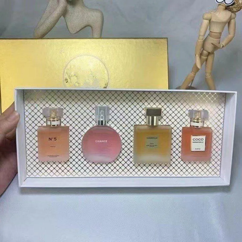 Stock Festival Gift Perfume 4Pcs Set Incense Scent Fragrance Unisex 4/25ML Chance No.5 Pairs co/co Perfumes Kit for Woman Frosted Glass Bottle Free Delivery