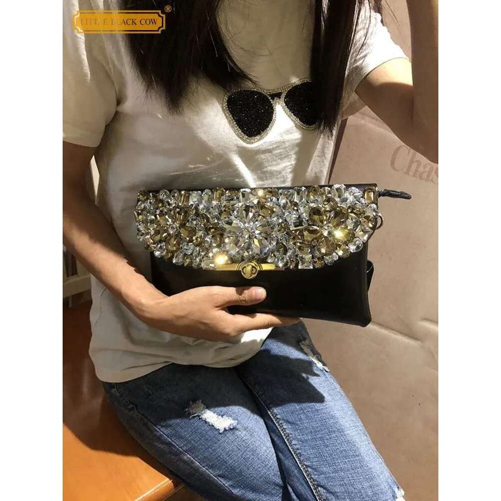 Women's Bags Cow Split Leather Clutch Women Shiny Dias Handbag Flap Crossbody Envelope Messenger Party Crystal Sg Shoulder Bag
