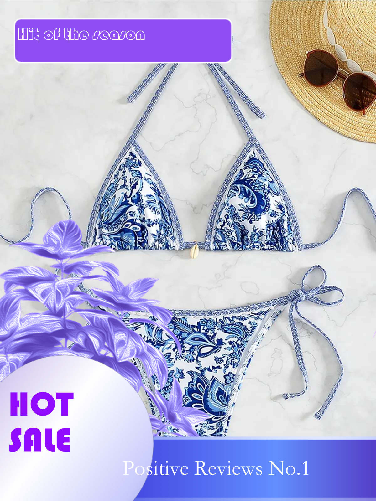 Dongdumaoyi Flower Print Two Piece Swimsuit For Women Sexy Halter Backless Bikini Set Summer Triangle Bra Beach Vacation Swimwear