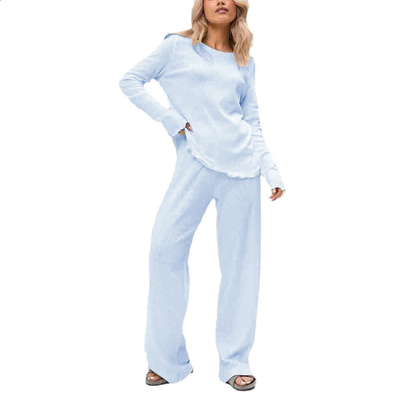 Pajamas for women in spring and autumn thin fashion pure cotton home clothes new long sleeved and long pants set 210907
