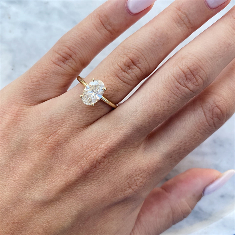 Jewelry Fashion Real Gold Ring For Women 2.0 Carat Oval Cut Lab Diamond Engagement Ring 18K Yellow Gold Solitaire Wedding Ring