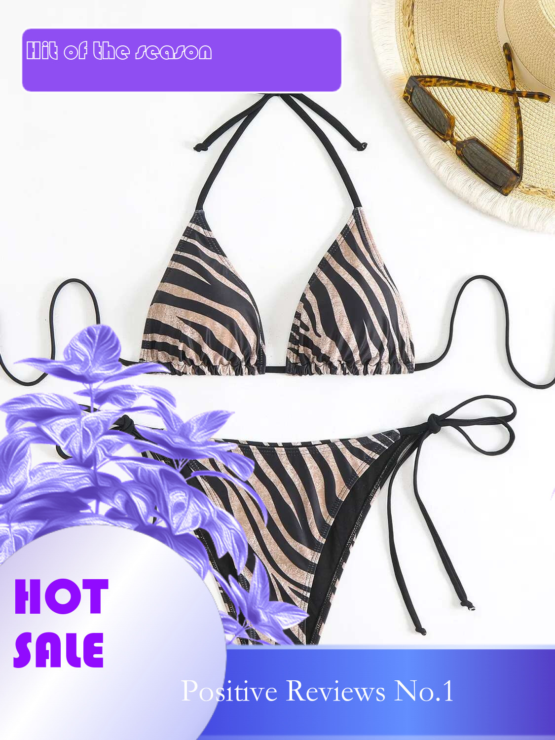 Dongdumaoyi Sexy Coffee Zebra Print Bikini Set Women Push Up Striped Tie Side Thong Swimsuit Brazilian Bathing Suit Holiday Swimwear