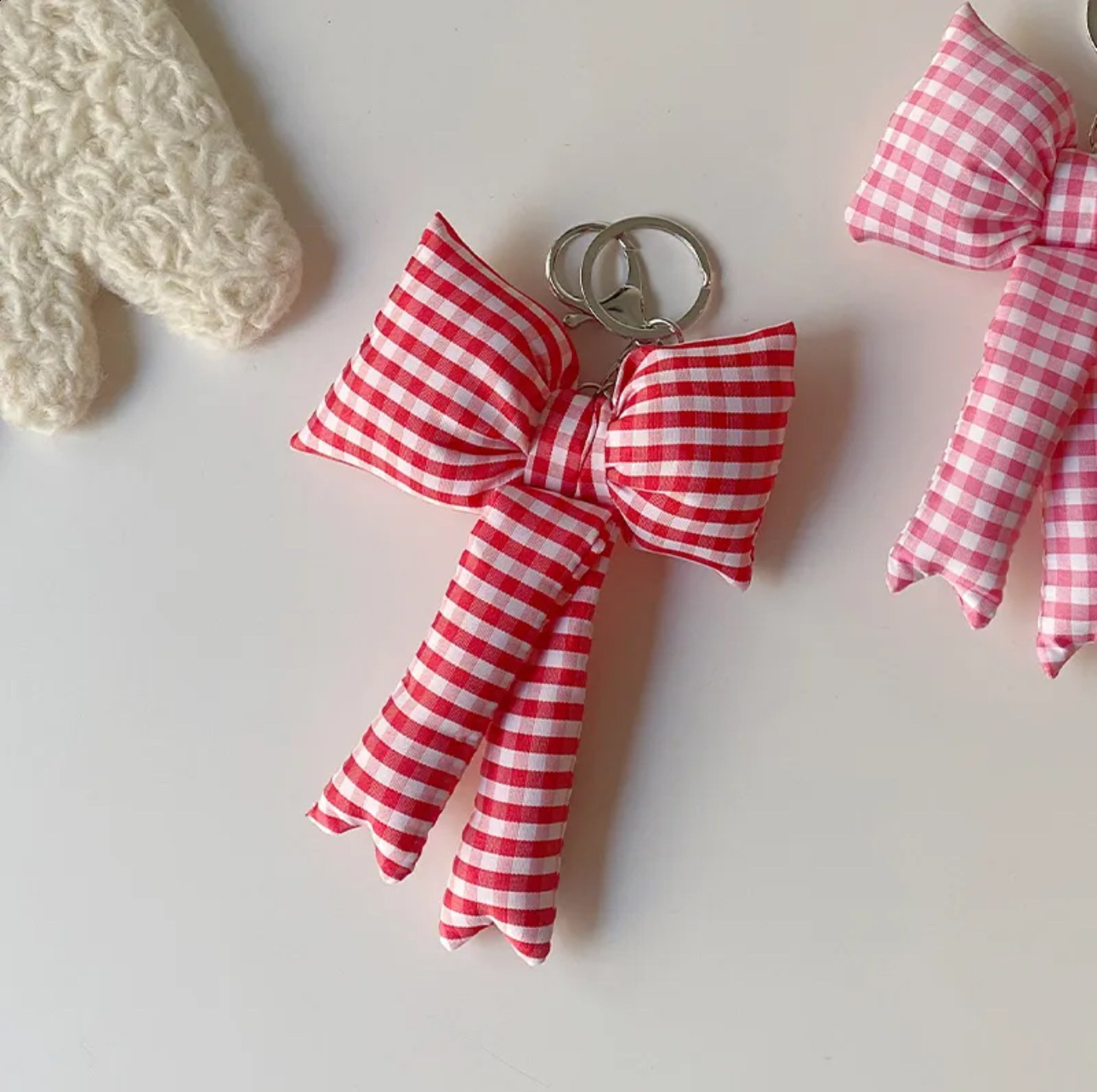Korean Ins style minimalist blue pink checkered bow accessory keychain cute sweet high-end handbag pendant