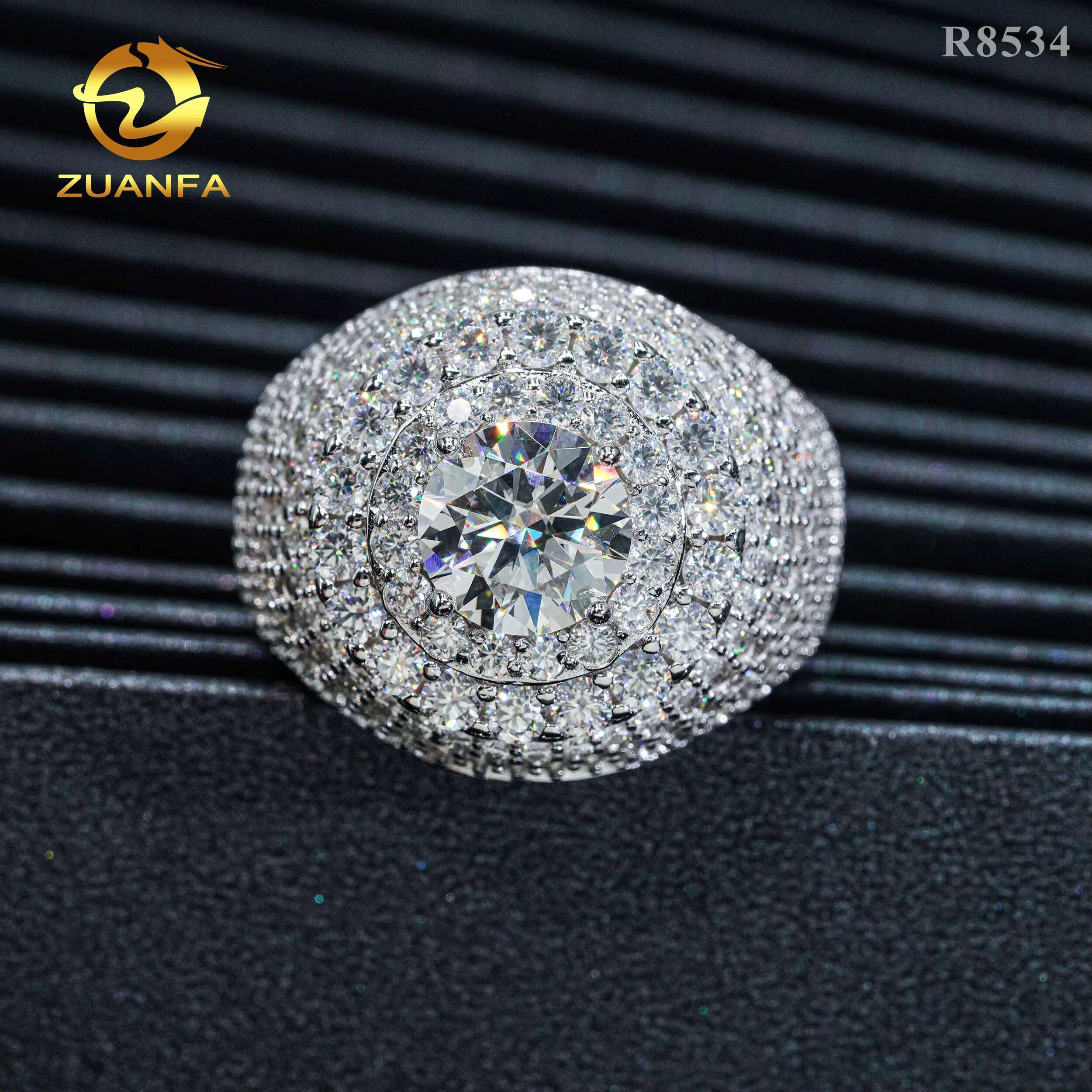 Top Sale Luxury Men Diamond 925 Sterling Silver Iced Out Fine Jewelry Solitaire Pave Moissanite Hip Hop Ring
