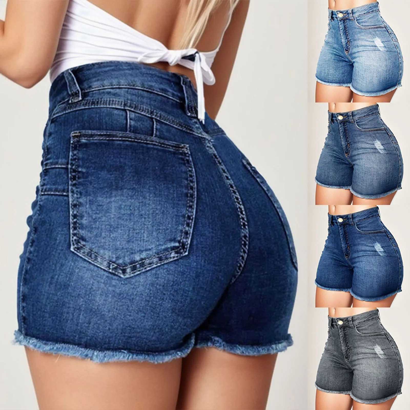 Hot Pants Sexy Women High Waist Denim Shorts Raw Edge Wrapped Hip Stretchy Shorts Summer Retro Ripped Jeans Solid StrtwearC250327