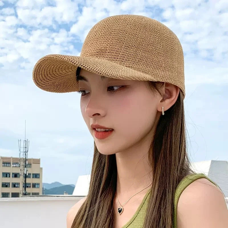Summer Breathable Straw Baseball Cap Men Outdoor Paper Sun Hats Women Solid Color Adjustable Shade Beach Hats Wholesale 250324