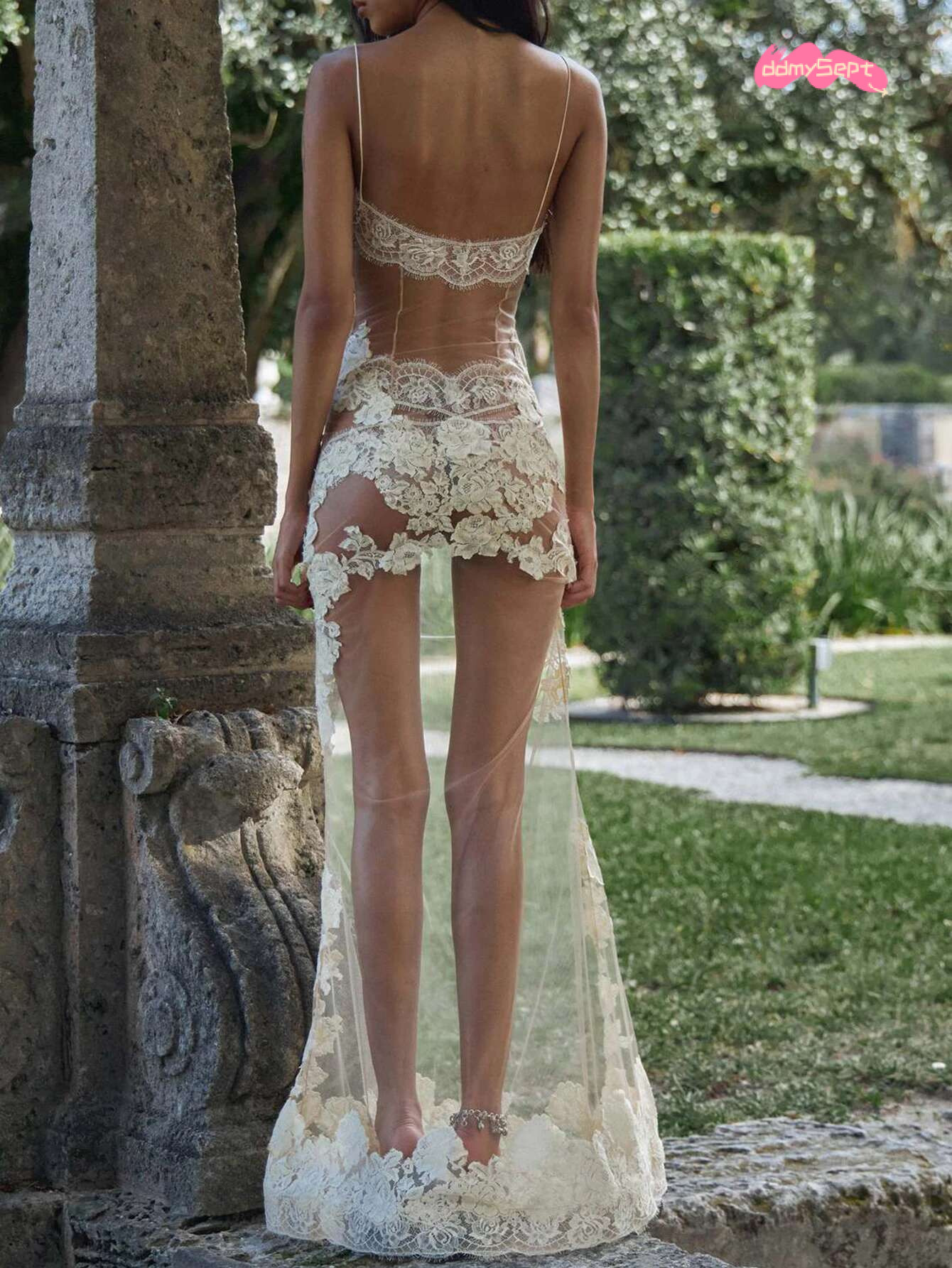 Sexy see through mesh lace maxi summer women backless club birthday party dress woman evening long dresses vestidos ddmySept