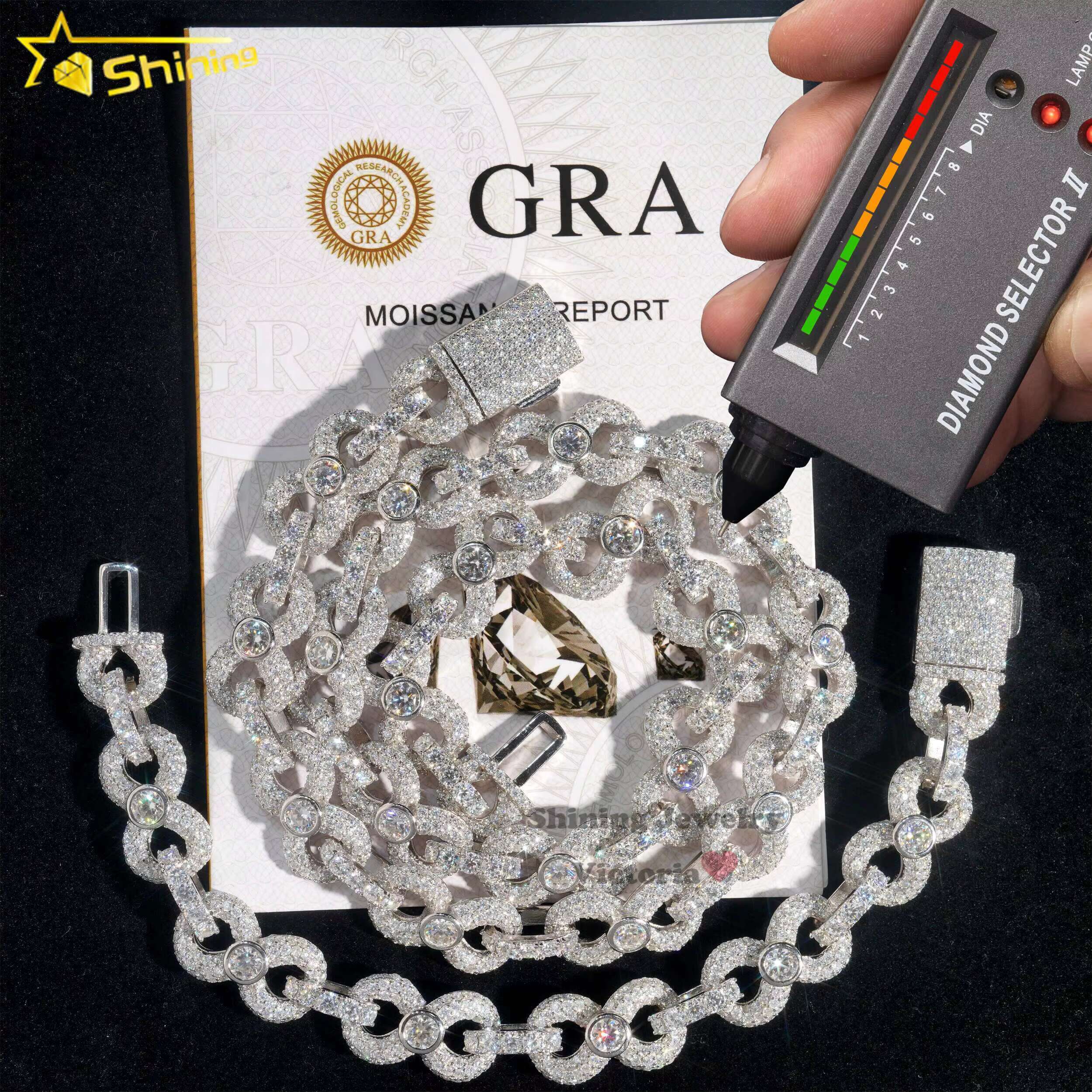 New Design 13mm Moissanite Necklace Sterling Silver 925 Vvs Moissanite Iced Out Diamond Bracelet Infinity Cuban Link Chain