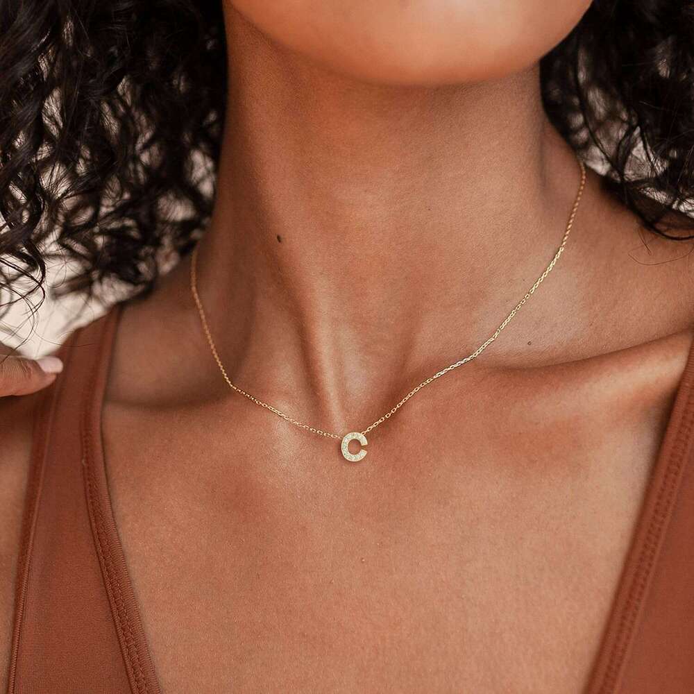Women Dainty Simple CZ Initial Choker Necklace Tiny Letter Pendant Monogram Name Trendy Gold Alphabet Necklaces for Teen Girls Gift