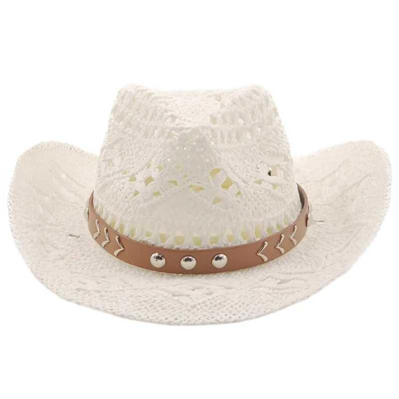 Straw Cowboy Hat Mens Wens Vintage Western Straw Cowgirl Hat Summer Sun hat BeachC250331