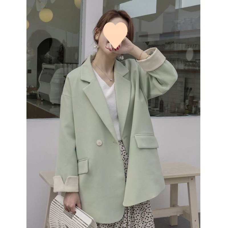 M3301Chic Female Korean Inspired Lightweight Pink Two-Piece Set Casually Stylish Double-Breasted Coat for Students